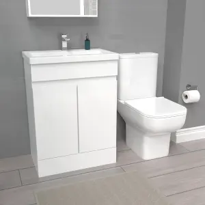 Nes Home 600mm White Basin Vanity Unit & Close Coupled Toilet