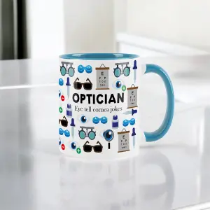 Optician Mug - Humourous Trades Funny Novelty Gift - Tea/Coffee Hot Drinks Blue Ceramic Cup Present for Eye Specialists/Eye Doctor