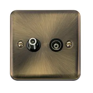 Curved Antique Brass Satellite And Isolated Coaxial 1 Gang Socket - Black Trim - SE Home