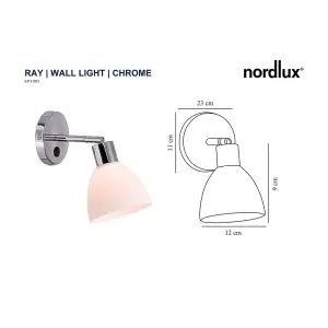 Nordlux Ray Indoor Bedroom Living Dining Hallway Wall Light In Chrome (Height) 19.5cm