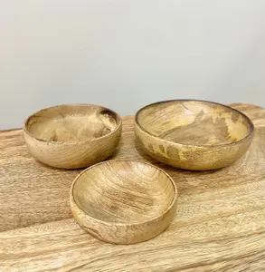 Mango Wood Round Bowls Three Piece