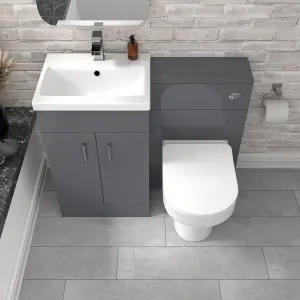 Nes Home Grey Vanity Basin Cabinet, WC Unit & Comfort Back To Wall Toilet