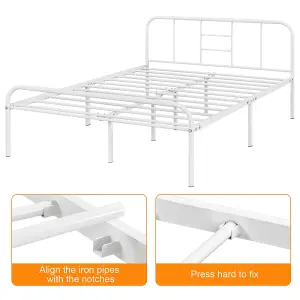 Yaheetech White 4ft6 Double Metal Bed Frame with High Headboard Strong Iron Platform Bed for Bedroom