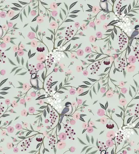 Bobbi Beck eco friendly Green tulip and bird Wallpaper