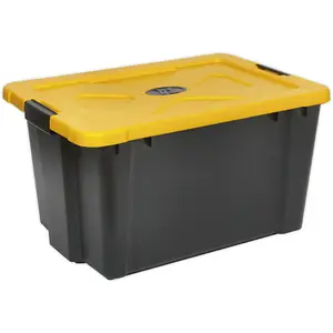 54L Stackable Storage Container with Lid - Durable Black Warehouse Bin 600x400x335mm