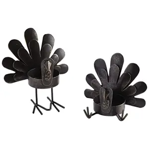 3 x Metal Turkey Tealight Holders - 1 Standing & 2 Sitting Design Metal Christmas Themed Candle Holder Home Decorations