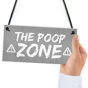 FUNNY Toilet Sign Warning POOP ZONE Bathroom Loo Plaque Shabby Chic Sign