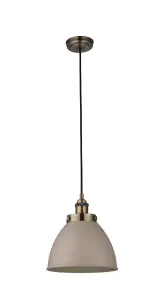 Anson Lighting Hampton Satin Taupe and Antique Brass Single Light Ceiling Pendant