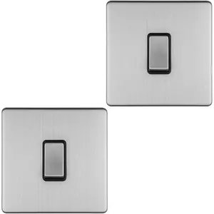 2 PACK 1 Gang 20A Single Light Switch SCREWLESS SATIN STEEL 2 Way Slim Rocker