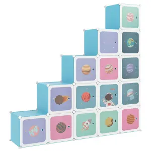 Cube Storage Cabinet for Kids with 15 Cubes Blue PP