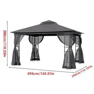 Dark Grey Rectangle Garden Gazebo Shade  UV Resistant Pergola 280cm H