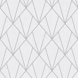 Muriva Silver Geometric Metallic & glitter effect Embossed Wallpaper