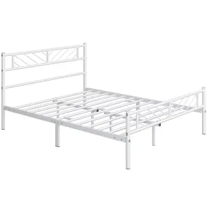 Yaheetech White 4ft6 Double Metal Bed Frame with Arrow Design Headboard and Footboard