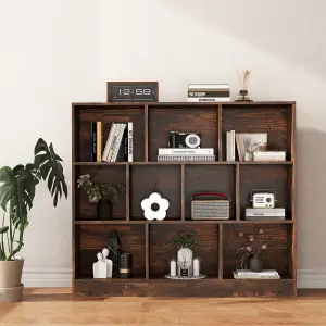 COSTWAY 10-Cube Bookshelf 3-Tier Wood Display Shelf 120cm Storage Organizer