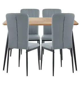 Hallowood Furniture Cullompton Small Rectangular Dining Table 120cm with 4 Faux Leather Grey Chairs