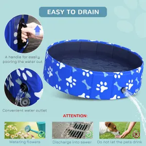 PawHut Dog Swimming Pool Foldable Pet Bathing Shower Tub Padding Pool Dia80cm S- Blue