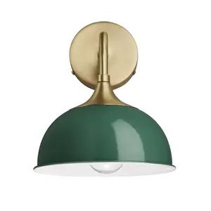 Industville Chelsea Dome Wall Light, 8 Inch, Dark Green, Brass Holder