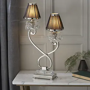 Luminosa Oksana 2 Light Twin Table Lamp Polished Nickel Plate with Black Shades, E14