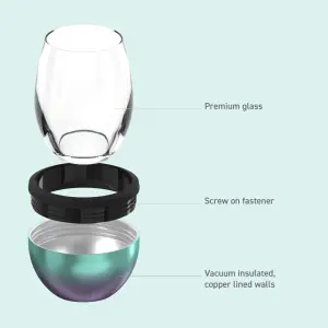 Asobu Stemless Wine Glass with Insulated Stainless Steel Sleeve 444ml Unicorn/Teal