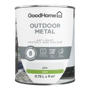 GoodHome Outdoor White Satinwood Exterior Metal paint, 750ml Tin