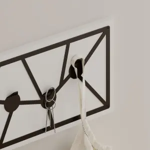 Decortie Modern Trace Wall-Mounted White Hanger with 5 Metal Hooks Entryway, Hallway Bedroom Coat Rack 74.6(W)x1.80(D)x26.6(H)cm