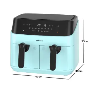 EMtronics Double Basket Air Fryer Large Digital 9 Litre Dual with Timer - Aqua