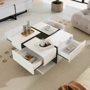 Coffee Table, Table with 4 Drawers, color Matching and Line Design, Storage Space at the Bottom.