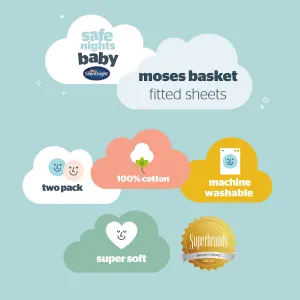 Silentnight Safe Nights Moses Basket Fitted Sheets (Pack of 2)