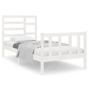 Berkfield Bed Frame White Solid Wood 90x190 cm 3FT Single