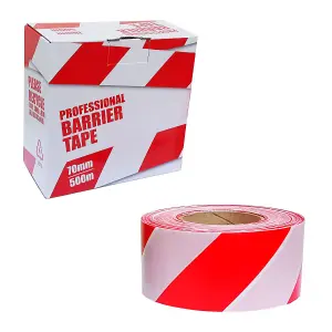 True Products Professional Hazard Barrier Tape 70mm x 500m Red & White - 1 Roll