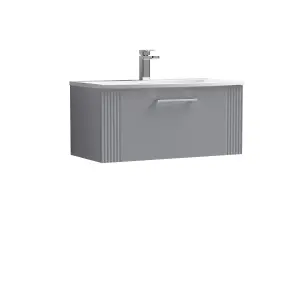 Retro 1 Drawer Wall Hung Vanity Unit with Curved 1 Tap Hole Ceramic Basin - 800mm - Satin Grey - Balterley