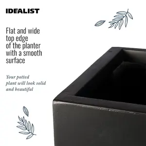 Set of 2 IDEALIST™ 50cm Trough Garden Planters, Black Reinforced Stone Rectangular Planters, Outdoor Plant Pots H40 L50 W20 cm