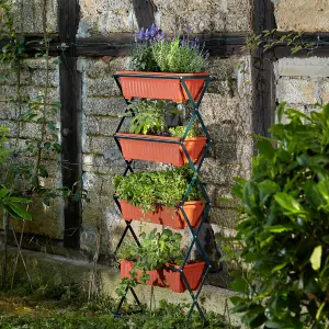 Flower Boxes - raised with 4 planters, vertical arrangement, 52 x 21 x 127 cm - brown