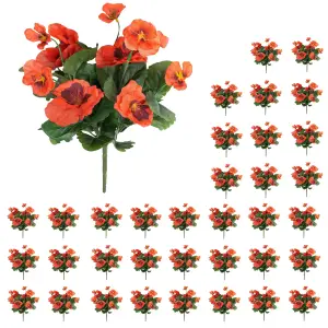 Blooming Artificial - 28cm / 1ft Red Artificial Pansy Bush Multi-Pack