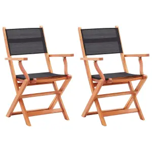 Berkfield Folding Garden Chairs 2 pcs Black Solid Eucalyptus Wood and Textilene