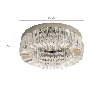 HOMCOM Crystal Ceiling Light Modern Chandeliers for Living Room Bedroom Silver