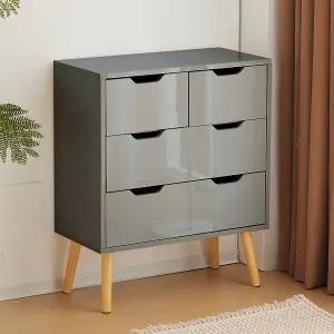 Bedroom Grey High Gloss 2+2 Drawers Chest Bedroom Storage Cabinet Chest Drawer