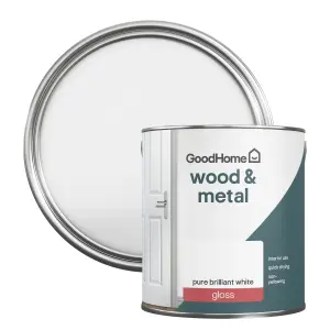 GoodHome Pure Brilliant White Gloss Metal & wood paint, 2.5L