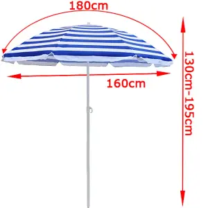 SunDaze 1.6M Blue-White Beach Parasol Outdoor Garden Patio Umbrella Sunshade UV Protection