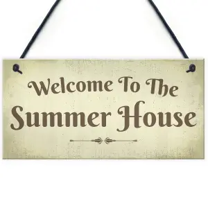 Red Ocean Welcome Summer House Plaque Hanging Shed Garden Sign Outdoor Chic Decor Friendship Gift