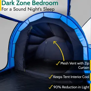 Trail Large Tunnel Tent 6 Man 2 Bedroom Family Camping Waterproof Sewn In Groundsheet