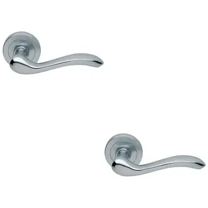 2 PACK - Premium Concealed Door Handle Set - Satin Chrome Lever on Round Rose Scroll