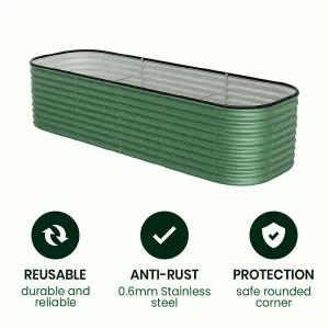 240cm W Light Green Oval Garden Three-grid Metal Raised Bed Galvanized Raised Planter Box Outdoor Raised Garden Bed Kit