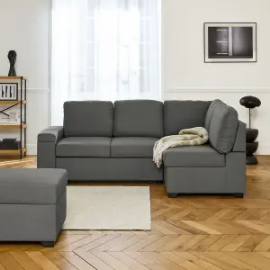 sweeek. 3-seater corner sofa bed with footstool Carl Charcoal Grey 223x83x89 cm