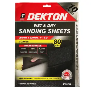 Dekton 10pc 80 Grit Wet And Dry Sanding Sheets 280mm X 230mm