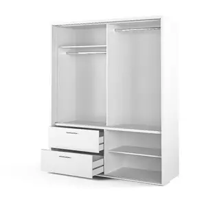 LUX XXII - White Mirrored Sliding Door Wardrobe (H2150mm W1800mm D570mm) with Drawers and Shelves - Streamlined Storage Solution