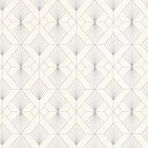 Modern Art Art Deco Geometric Fan Wallpaper White / Silver Rasch 620931