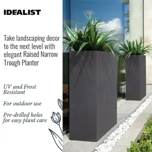 IDEALIST™ 92cm Tall Garden Trough, Dark Grey Reinforced Stone Rectangular Planter, Outdoor Large Plant Pot H92 L80 W30 cm, 227L