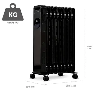 NETTA 2000W Oil Radiator with Timer, Remote & Digital Display - Black