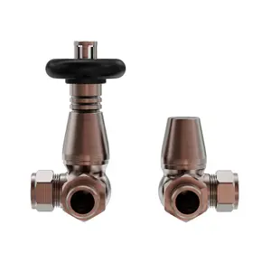 Rinse Bathrooms 15mm Traditional TRV Thermostatic Corner Radiator Valve with Lockshield Valve Antique Copper